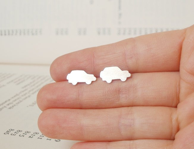 Sterling Silver Mini Car Ear Studs Land Rover, Handmade In England