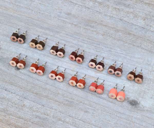 Brown Colour Pencil Ear Studs, Pencil Earring Stud, Handmade In England