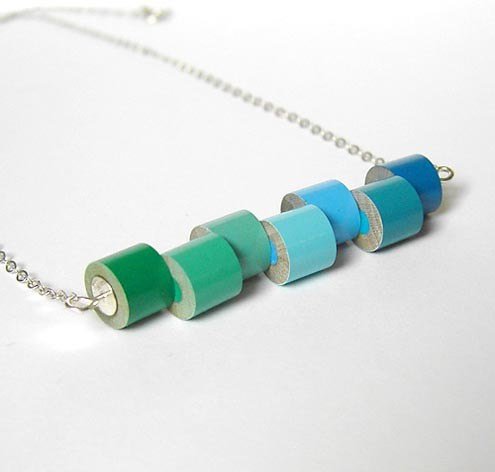 Color Pencil Necklace, Color Collection - Winter No. 1, The Green And Blue Series With Sterling Silver, Made To Order