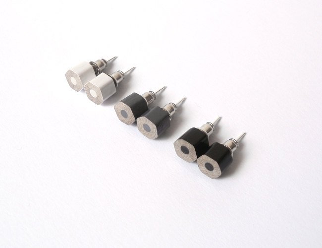 Color Pencil Earring Studs, The Hexagon Version In Black And White, Pencil Jewelry Handmade In England By Huiyi Tan