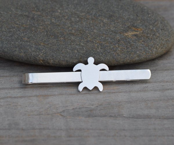 Sea Turtle Tie Clip In Solid Sterling Silver, Wedding Tie Clip, Personalized Tie Clip, Handmade Gift For Man