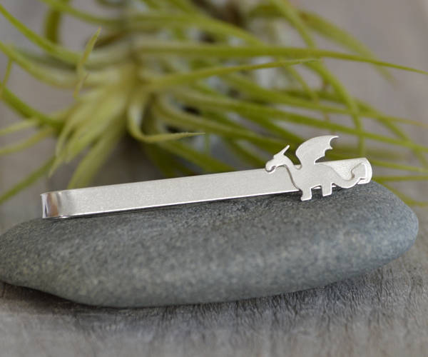Small Dragon Tie Clip In Solid Sterling Silver, Wedding Tie Clip, Personalized Tie Clip, Handmade Gift For Man, Handmade In England