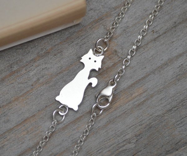 Cat Bracelet Anklet With In Solid Sterling Silver Handmade In England