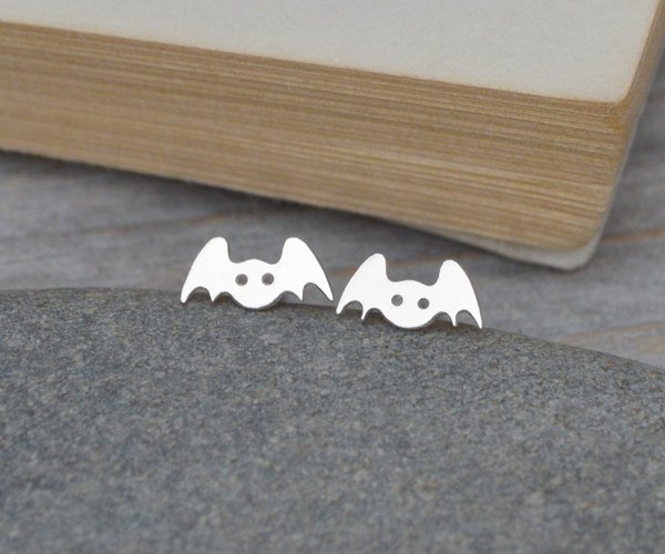 Bat Earring Studs In Sterling Silver, Animal Earring Studs, Handmade In The Uk