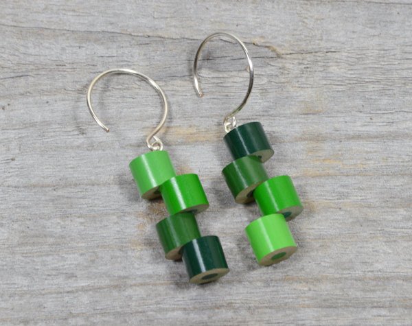 Color Pencil Earrings, Color Theme: Spring, A String Of Green Pencil Jewelry Handmade In The Uk