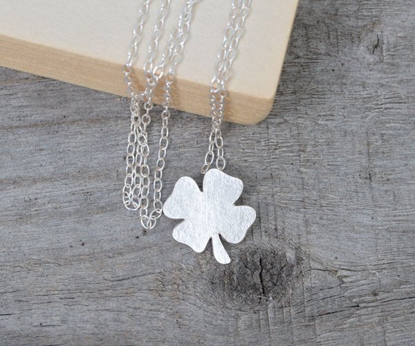 4 Leaves Lucky Shamrock Necklace In Sterling Silver, Lucky Clover Necklace Handmade In England