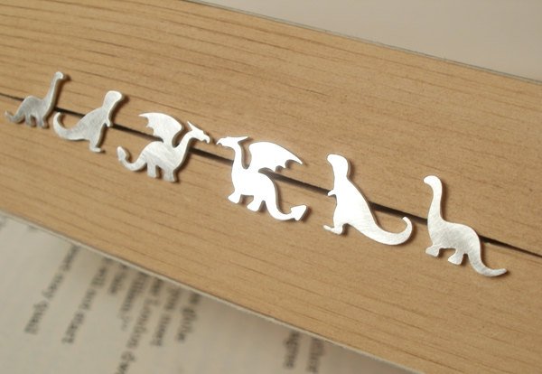The Whole Set Of The Dragon, T-rex And Brontosaurus Earring Studs, Set Of 3 Pairs In Sterling Silver, Handmade In England
