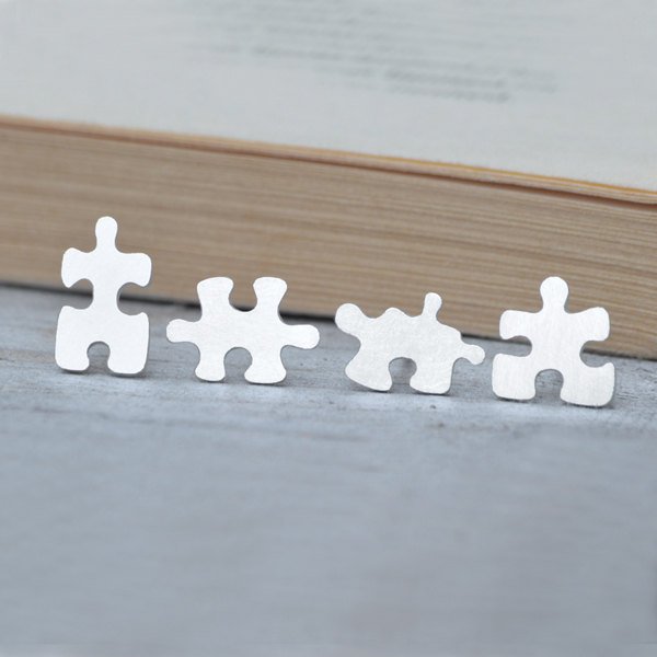 Jigsaw Puzzle Ear Studs Handmade In Sterling Silver From Uk