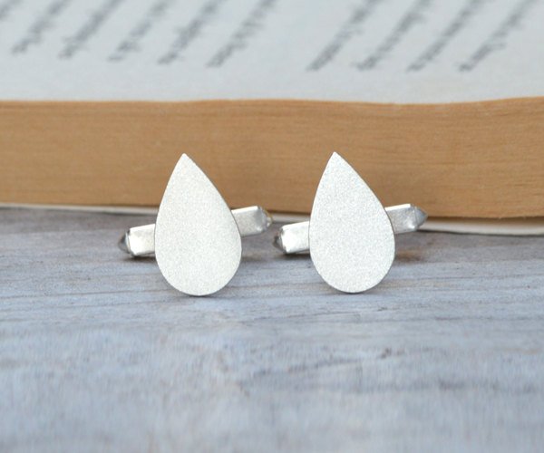 Raindrop Cufflinks In Solid Sterling Silver, With Personalized Message On The Back, Handmade In The Uk