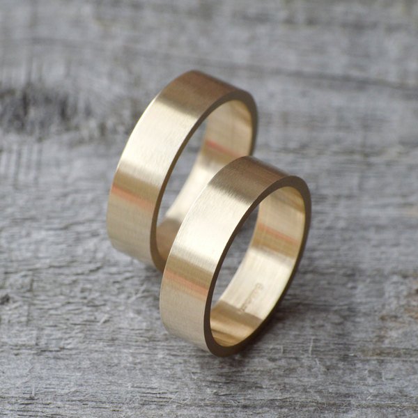 Flat Wedding Ring Wedding Band In 9k Yellow Gold With Personalized Message Inside, 5mm Wide