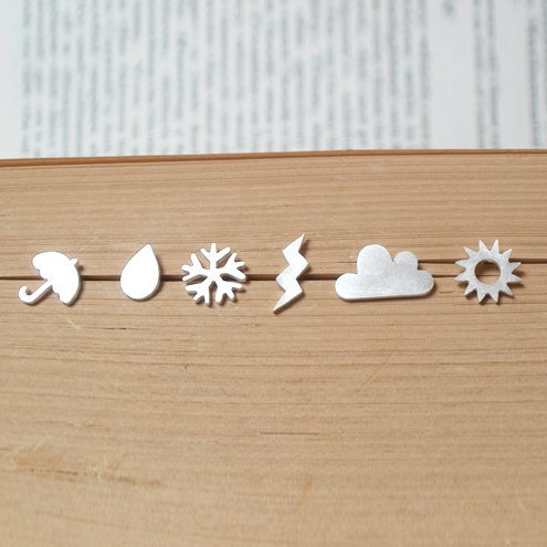 Weather Forecast Earring Studs (set Of 6 Ear Studs) In Sterling Silver, British Weather Earring Studs, Handmade In England