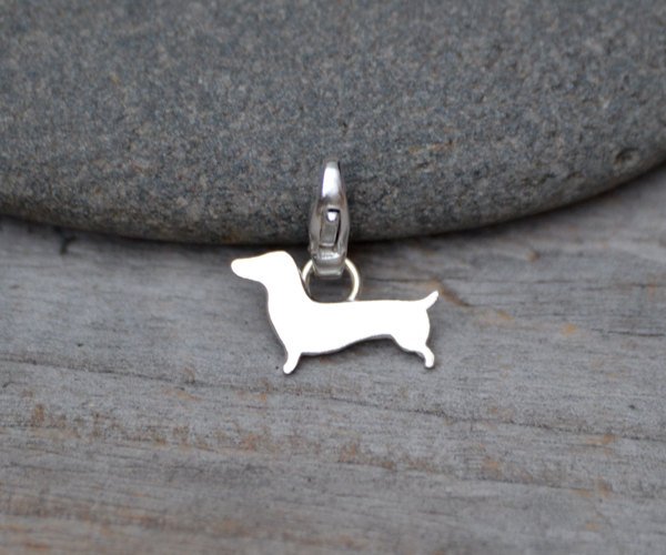 Dachshund Charm For Bracelet In Sterling Silver, Sausage Dog Charm, Doggy Charm, Handmade In The Uk