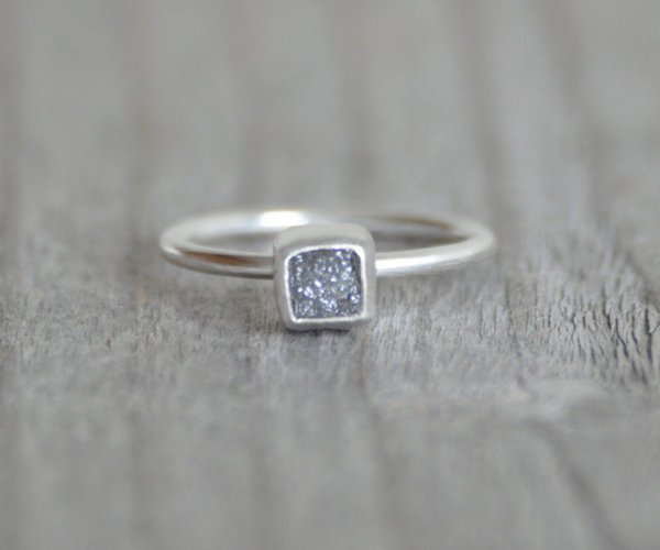 Raw Diamond Cube Engagement Ring, 1.1ct Raw Diamond Ring In Grey, Handmade In England