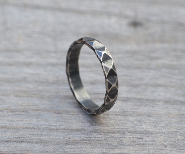 Harlequin Textured Ring In Antique Style, Stacking Ring In Sterling Silver, 3.4mm Wide Handmade Ring
