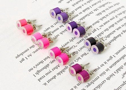 Color Pencil Ear Studs, The Purple And Pink Series Pencil Jewelry, Handmade In England By Huiyi Tan