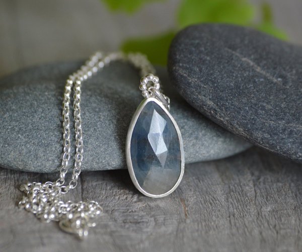 Rose Cut Sapphire Necklace Set In Sterling Silver, 5.45ct Blue Sapphire Necklace, Something Blue Wedding Gift