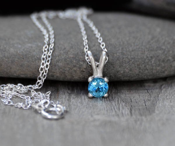 Blue Topaz Necklace Set In Sterling Silver, November Birthstone Necklace, Birthstone Necklace