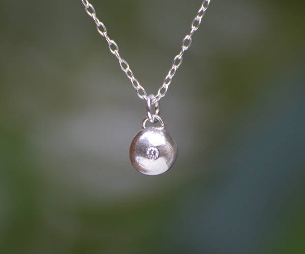 Diamond And Silver Pebble Necklace, Diamond Gift For Her, April Birthstone Necklace, Bridal Necklace