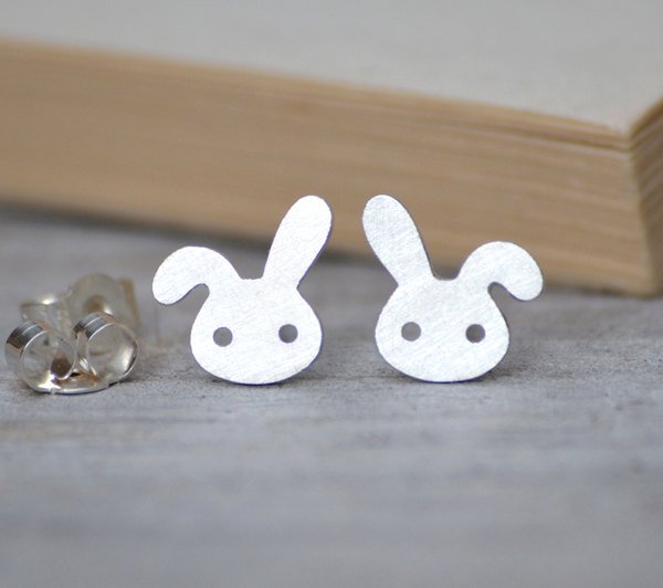 Bunny Rabbit Earring Studs With Floppy Ear, Cute British Rabbit Earring Studs Handmade In Beautiful Cornwall
