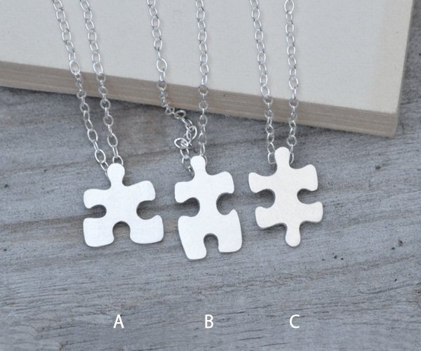 Jigsaw Puzzle Necklace, Friendship Necklace In Sterling Silver, Handmade In England