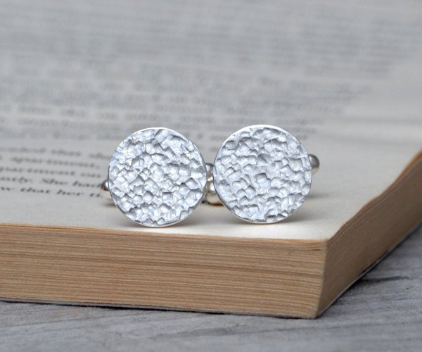 Simple Cufflinks With Textured Surface, Classic Round And Oval Cufflinks Handmade In Sterling Silver