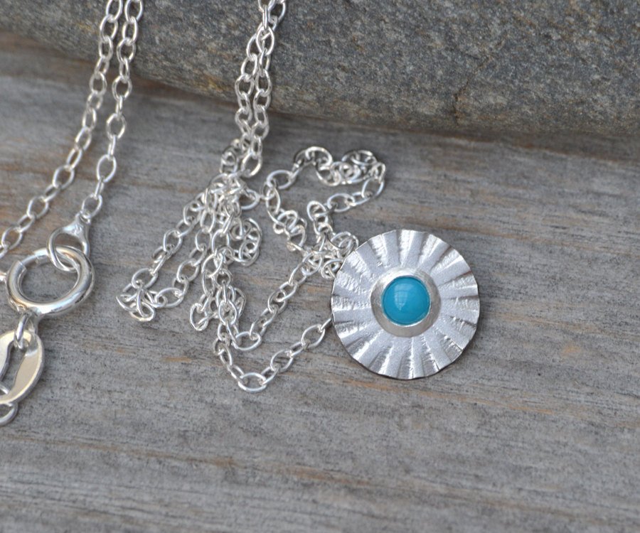Turquoise Daisy Necklace Set In Sterling Silver, December Birthstone Gift