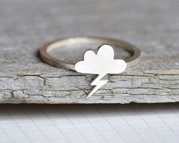 Lightning Cloud Ring In Sterling Silver, Weather Forecast Ring, Handmade In England
