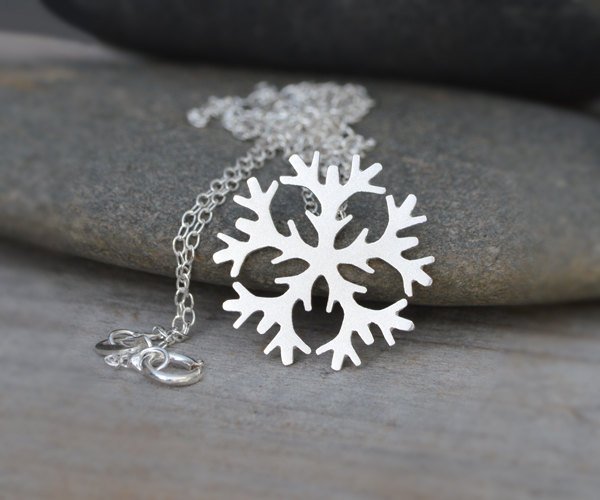 Snowflake Necklace 2cm In Sterling Silver, Weather Forecast Necklace, Winter Necklace, Handmade In England