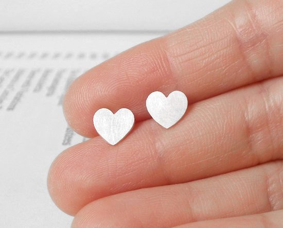 Sweet Heart Earring Studs In Sterling Silver, Heart Shape Earring Studs Handmade In Uk