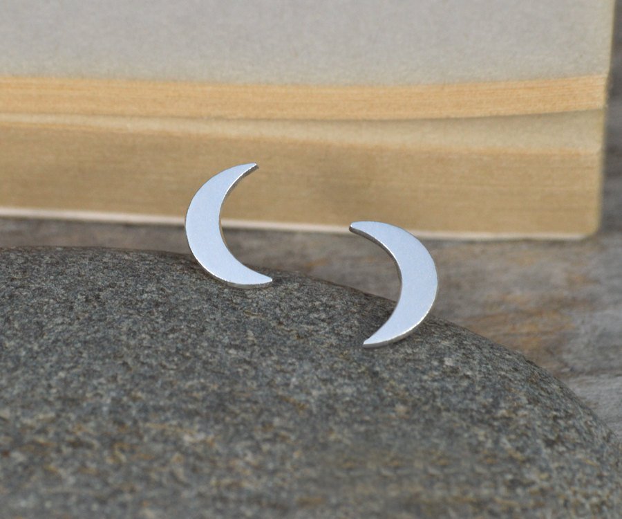 Crescent Moon Earring Studs In Sterling Silver, Weather Forecast Earring Studs Handmade In England
