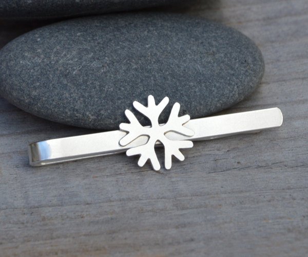 Snowflake Tie Clip In Solid Sterling Silver, Wedding Tie Clip, Personalized Tie Clip, Handmade Gift For Man