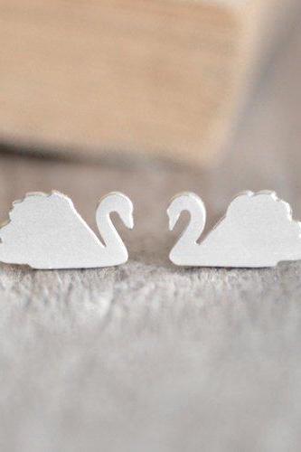 Swan Stud Earrings In Solid Sterling Silver, Swan Earring Studs