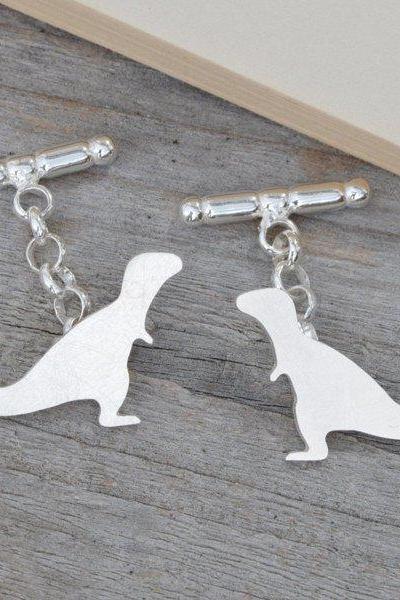 T-Rex Dinosaur Cufflinks In Sterling Silver, With Personalized Message On The Backs, Handmade In The UK