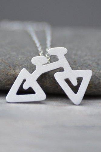 Bicycle Necklace In Sterling Silver, The Triangular Bicycle Necklace, Handmade In The UK