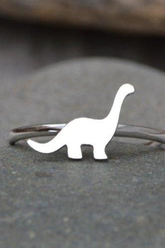 Dinosaur Ring, Brontosaurus Ring In Sterling Silver, Stackable Animal Ring
