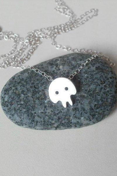 Skull Necklace, Gothic Necklace, Cute Skull Necklace In Sterling Silver Handmade