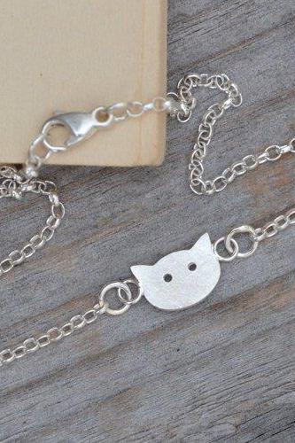 Kitten Bracelet Anklet With In Solid Sterling Silver Handmade In England