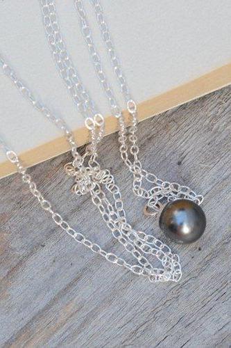 Dark Grey Pearl Necklace In Sterling Silver, Handmade In England