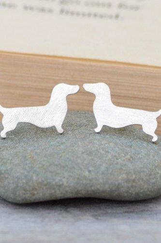 Dachshund Earring Studs In Sterling Silver, Sausage Dog Earring Studs, Doggy Earring Studs, Handmade In The UK