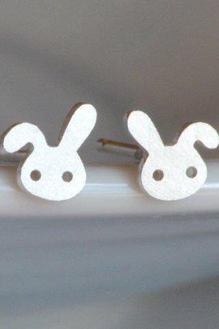 Bunny Rabbit Earring Studs With Floppy Ear, The Mini Version Handmade In Sterling Silver