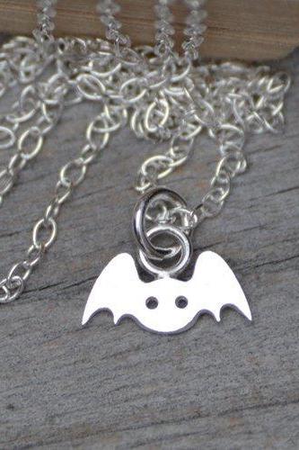 Tiny Bat Necklace In Sterling Silver