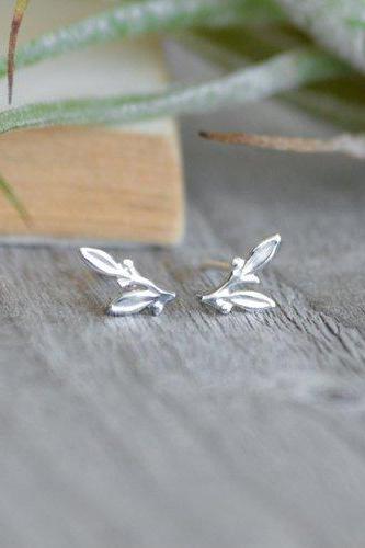 Little Leaves Stud Earrings, Small Earring Studs In Sterling Silver, Handmade In England