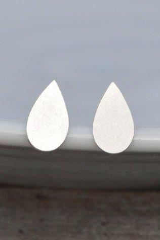 Raindrop Teardrop Earring Studs In Sterling Silver, Weather Forecast Earring Studs Handmade In England