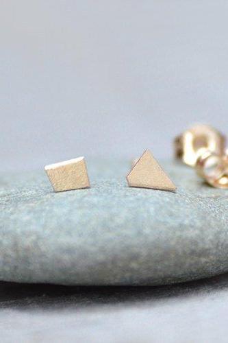 Tiny Quadrilateral Earring Studs In 9ct Yellow Gold, Simple Earring Studs, Handmade In England