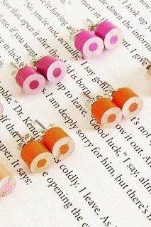 Color Pencil Ear Studs, The Orange, Magenta And Red Series Pencil Jewelry Handmade In England By Huiyi Tan