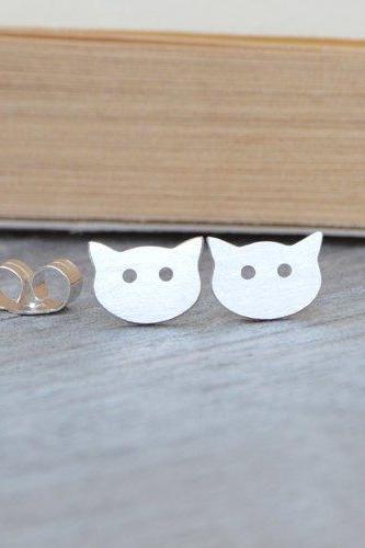 Cat Earring Studs In Sterling Silver, Kitten Earring Studs Handmade In The UK