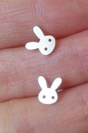Bunny Rabbit Earring Studs In Sterling Silver, Handmade In Sterling Silver