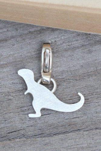 T-Rex Dinosaur Charm For Bracelet In Sterling Silver, Handmade In The UK