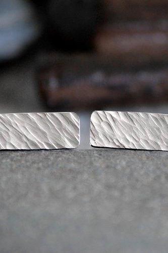 Rectangular Cufflinks With Textured Surface In Sterling Silver, Simple Wedding Cufflinks