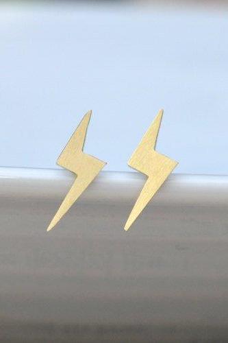 Lightning Bolt Earring Studs In Gold, Weather Forecast Earring Studs, British Weather Jewelry Handmade In The UK